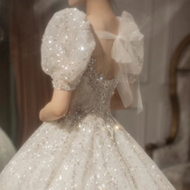 High-end heavy industry main wedding dress 2021 New temperament bride big tailing luxury mask thick arm advanced texture Super fairy