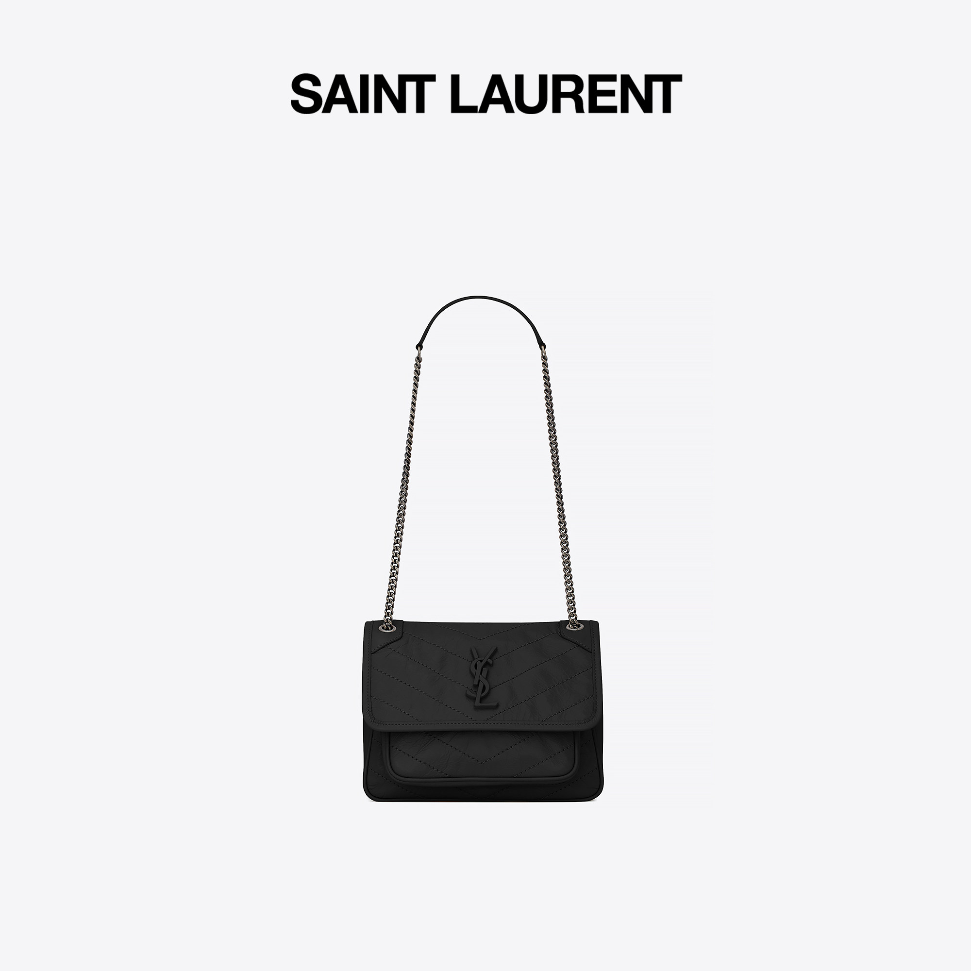 YSL Saint Laurent Womens NIKI Mini Vintage Pleated Leather Shoulder Backpack Chain Pack