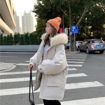 Design sense niche thick hair collar cotton coat women autumn and winter Korean loose long sleeve soft glutinous bread Cotton