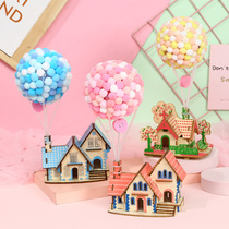 Childrens diy flying house hot air balloon Wooden assembly house hand paste production materials for primary school students with lights toys