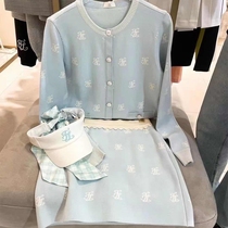 Koreas original single golf suit womens knitted cardigan warm slim jacket gown elastic waist bag hip skirt