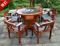 Factory customized marble hot pot table and chair induction cooker liquefied gas gas stove solid wood cabinet type hot pot table round b84
