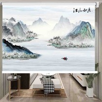 Customized open mood landscape painting roller curtain living room office sunshade new Chinese painting curtain ink porch painting