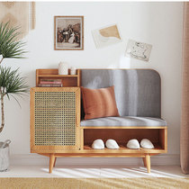 Japanese-style rattan household entry shoe stool small apartment solid wood shoe cabinet can sit modern simple storage and storage