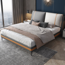 Leather bed 2m x 2m king bed Solid wood 2x2 2 two-meter king bed 200×220 by two widened master bedroom double bed