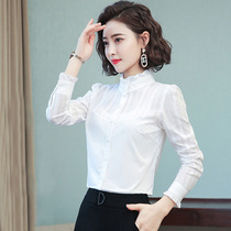 Pure cotton white shirt womens long-sleeved 2021 spring new Korean version of the business suit foreign-style base top temperament shirt