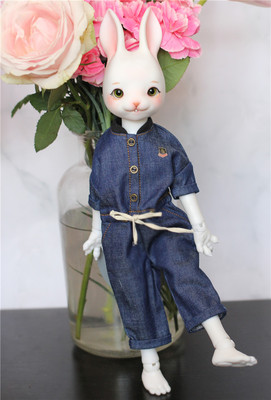 taobao agent BJD doll clothes 1/6 points of clothing, dark blue light blue work, Yosd Harajuku casual jumpsuit set