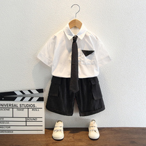 Boys dress handsome summer short sleeve shirt three-piece male baby Korean casual suit childrens summer suit