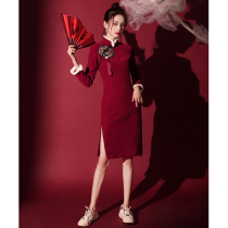 Cheongsam winter plus velvet thick toast service bride bride female New year small coat modified version dress girl Red