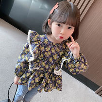 2021 autumn new womens baby shirt little childrens clothing ruffled flower doll shirt swimsuit foreign girl top