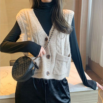 Cashmere knitted vest women 2021 new spring and autumn retro loose wear short cardigan small fragrant vest sweater