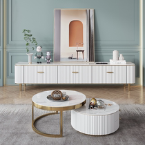 Light Extravagant Rock Plate TV Cabinet Tea Table Combination Small Family Living Room Modern Minimalist Designer New TV Ground Cabinet