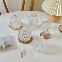 Yuanqi corner ins retro embossed glass decorative ornaments glass jar jewelry storage jar with lid candy jar