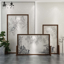 New Chinese seat screen hotel Hall office unit solid wood custom partition landscape calligraphy painting Zen fabric screen