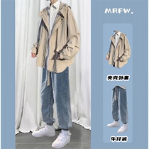 Spring and autumn tooling jacket suit men trend handsome set of clothes male students loose ins jacket coat tide