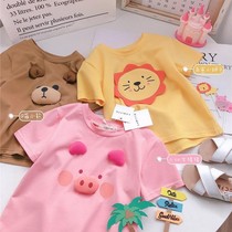 Boys and girls three-dimensional cartoon cute short sleeve T-shirt summer new thin round neck casual top baby creative half sleeve