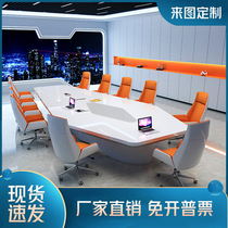 Office furniture prismatic conference table Long table shaped simple modern office meeting room white paint table and chair combination