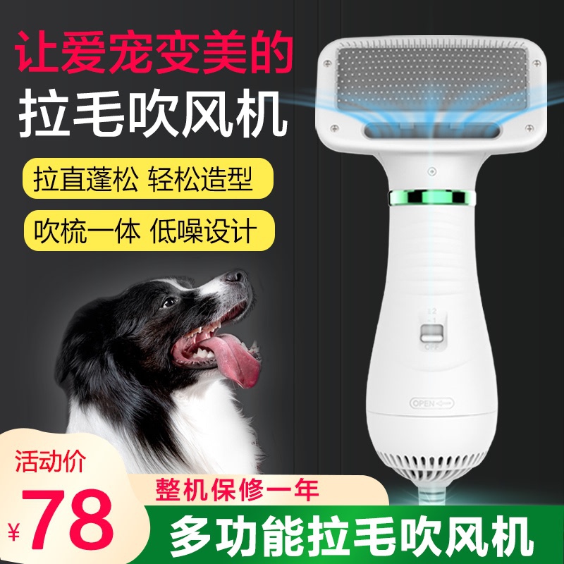 Pet hair dryer Hair pulling machine Dog cat hair comb one-piece modeling artifact Small and medium-sized dog water blower silent 