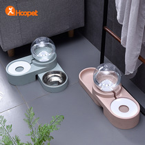 Pet double bowl automatic drinking machine anti-overturning dog basin without wet mouth water bowl food basin