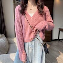 Knitwear Autumn new womens cardigan top sweater 2021 jacket net red spring pink v-neck outer wear