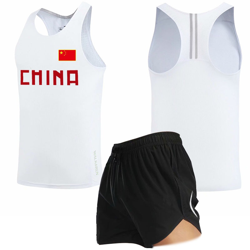 Chinese team track and field suit suit mens marathon running vest top training g practice suit College entrance examination physical examination sportswear set