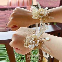 Wrist flower bridesmaid sister hand flower bride Forest small fresh bracelet Wedding wedding pearl Korean wedding jewelry