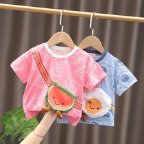 2021 summer new trendy boys and girls childrens baby cotton T-shirt casual loose cute Western style short-sleeved top