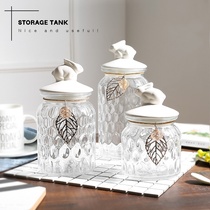 Sugar jar glass European creative candy storage jar ceramic with lid Nordic Crystal storage can decoration