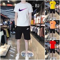 Nike sports suit Mens and womens summer round neck short sleeve top T-shirt shorts Casual cotton running suit two-piece set
