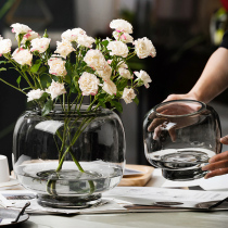 Simple modern light luxury vase transparent round big mouth water raising flowers flower arrangement living room table glass ornaments