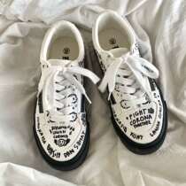 Sails Shoes Womens Day Ensemble Retro Board Shoes Ulzzang Women Shoes Casual 100 Hitch Small White Shoe Letters Graffiti Handpainted Shoes