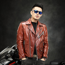 2021 new leather jacket mens leather spring and autumn oil wax sheep leather jacket mens coat short slim locomotive clothing tide