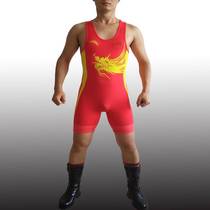 2016 Rio Chinese team mens wrestling suit Chinese Dragon conjoined elastic fitness weightlifting training uniform can be printed