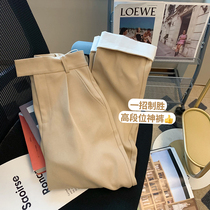 Design Sensation Collision color turned side straight cylinder Western pants woman 2022 new small taller waist display slim feeling 100 lap casual pants