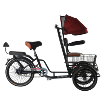 Elderly tricycles light and small human pedals pedaling three-wheeled bicycles with children to pull trucks