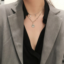 925 Silver Vintage Fashion Creative Star Necklace Female Angel Coin Round Card sweater chain INS Hip Hop Necklace tide