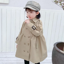 Hong Kong girls fashion trench coat khaki 2021 new children autumn baby British retro style coat coat coat