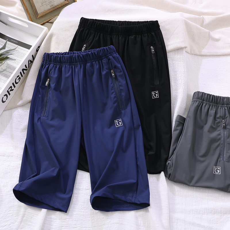 Childrens zipper pocket quick-drying three-point pants shorts Boys thin stretch pants Sports pants summer new trend