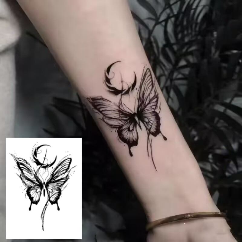 Herbal Juice Dark Butterfly Tattoo Stick for Durable Waterproof Arm Back, Male and Female Personality Cover Scar Tattoo