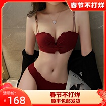 Vimi Yu Red Benmingnian Wedding Underwear Suit Female Summer Chest Gathering Thin Bra Sexy Cover
