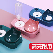 Cat bowls double bowl automatic drinking water protection cervical spine dog bowl dog pelvis cat food basin anti-overturning water bowl rice basin supplies