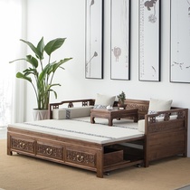 New Chinese style black walnut solid wood simple telescopic push pull small apartment Luohan bed sofa living room tea table and chair combination