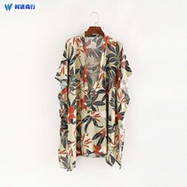 2021 spring and summer new monochrome leaf pattern fashion European and American wind beach bikini blouse shawl chiffon workers