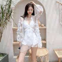 2021 new one-piece swimsuit female swimming hot spring bathing suit sexy fashion white blouse fairy