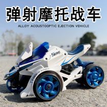 Alloy three-in-one ejection chariot with sound and light back force Boys cool Moto chariot children racing to launch toys