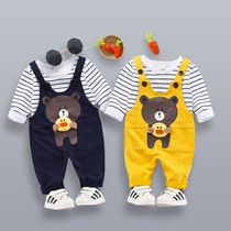 Male baby 0 spring clothes 1 girls 2 Clothes 3 spring baby children 4 years old children Spring and Autumn Korean version of belt pants set tide 5