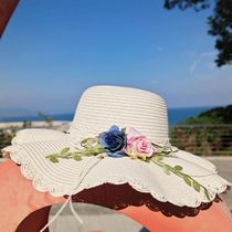 Grass Hat Woman Triah Tourist Beach Hat Summer Sunscreen Suntan Hat Rose Flowers Wave Cap Sun Great Eaves Hat