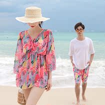Couple swimsuit womens 2021 summer new bikini three-piece set split long sleeve sunscreen seaside vacation beach pants men