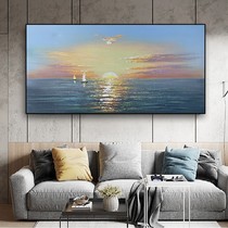 Hand-painted Sunrise sea oil painting light luxury banner living room sofa background wall decorative painting corridor bedroom hanging painting mural