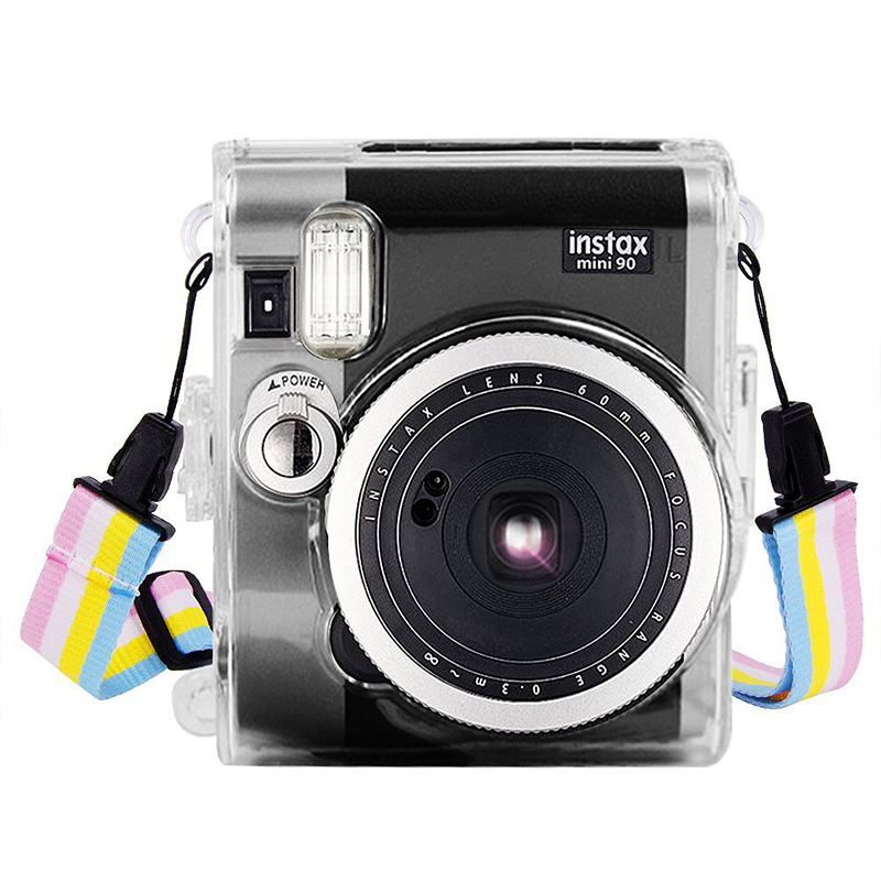 MINI90 クリスタルシェル富士ポラロイドカメラケース透明シェルカメラバッグかわいいストラップ保護カバーアクセサリー